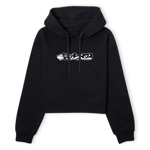 Mickey Mouse Text Women's Cropped Hoodie - Black