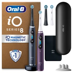 Oral B iO8 Electric Toothbrush Duo Pack Violet Ametrine & Black Onyx with 2ct Extra Refills