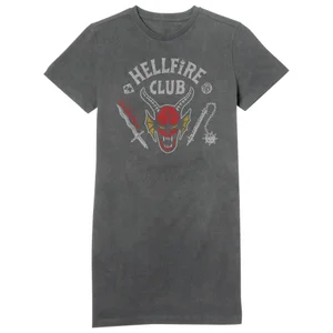 Stranger Things Hellfire Club Vintage Women's T-Shirt Dress - Black Acid Wash
