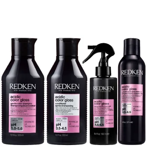 Redken Set: Acidic Color Gloss Shampoo 300ml, Conditioner 300ml, Glass Gloss Treatment 237ml & Leave-In Treatment 190ml