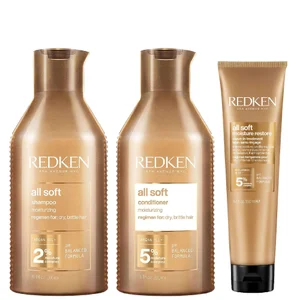 Redken Trio: All Soft Shampoo 300ml, Conditioner 300ml & Moisture Restore Leave-In Treatment 150ml