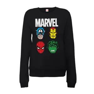 Marvel Comics Main Character Faces Frauen Sweatshirt - Schwarz