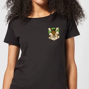 Looney Tunes Wile E Coyote Gesicht Faux Pocket Damen T-Shirt - Schwarz