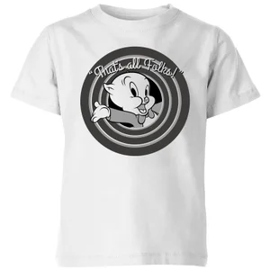 Looney Tunes Porky Pig Circle Logo Kinder T-shirt - Wit