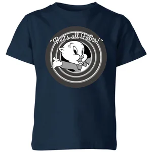 Looney Tunes Porky Pig Circle Logo Kinder T-shirt - Navy