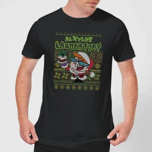 Dexter's Lab Pattern Men's Christmas T-Shirt - Black