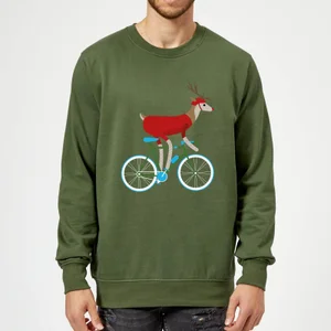 Biking Reindeer Christmas Sweatshirt - Forest Green