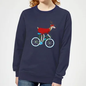 Biking Reindeer Women's Christmas Jumper - Navy