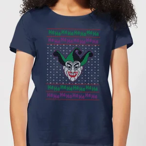 DC Joker Knit Women's Christmas T-Shirt - Navy