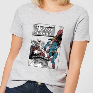 DC Superman Action Comics Women's Christmas T-Shirt - Grey