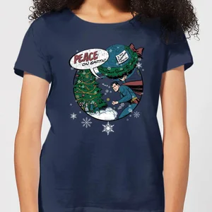 DC Superman Peace On Earth Women's Christmas T-Shirt - Navy