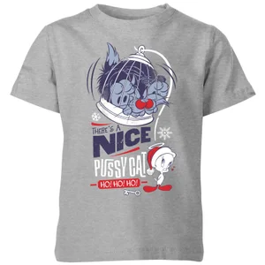 Looney Tunes Tweety Pie Pussy Cat Kids' Christmas T-Shirt - Grey