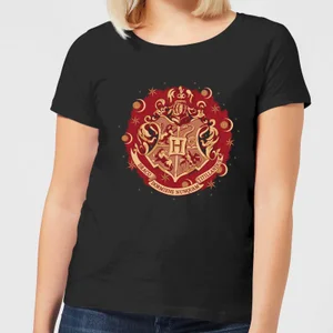 Harry Potter Hogwarts Christmas Crest dames t-shirt - Zwart