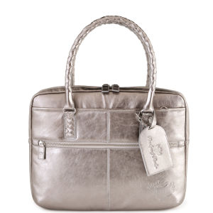 Penelope and Parker Layla Leather Large Zip Laptop Bag - Metallic