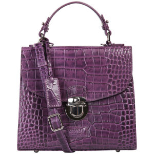 OSPREY LONDON The Maudie Polished Croc Leather Cross Body Bag Purple Coggles