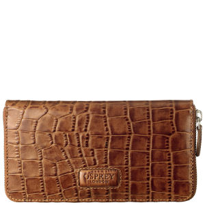 OSPREY LONDON The Large Gaumont Polished Croc Leather Purse Tan Coggles