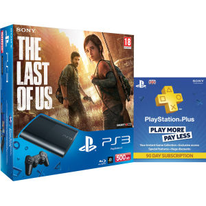 PS3: New Sony PlayStation 3 Console (500 GB) - - Includes Of Us, PlayStation Plus Card 90 Day Subscription Games - Zavvi US