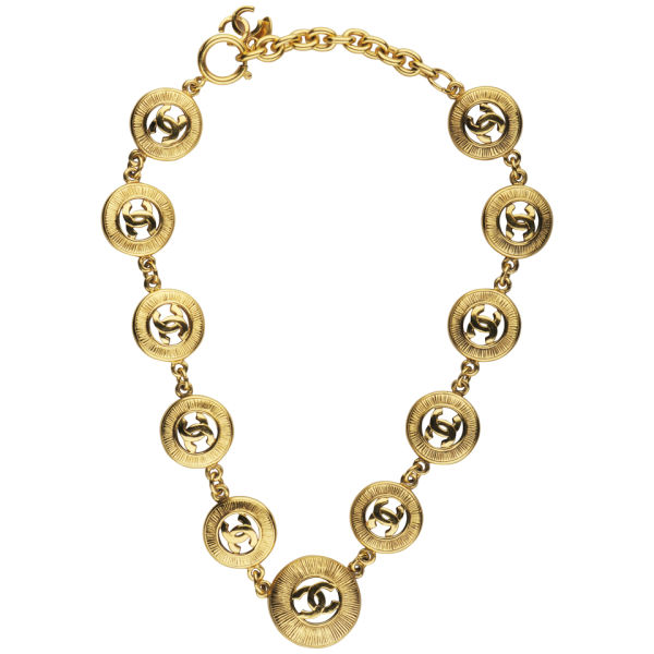 Susan Caplan Vintage Chanel Gilt Metal Interlocking Coin Necklace 
