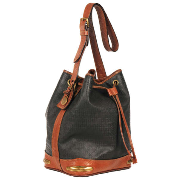 Piero Guidi Vintage Leather Trim Drawstring Shoulder Bag