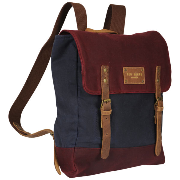 Ted Baker Blokruk Colour Block Waxed Canvas Rucksack - Dark Red
