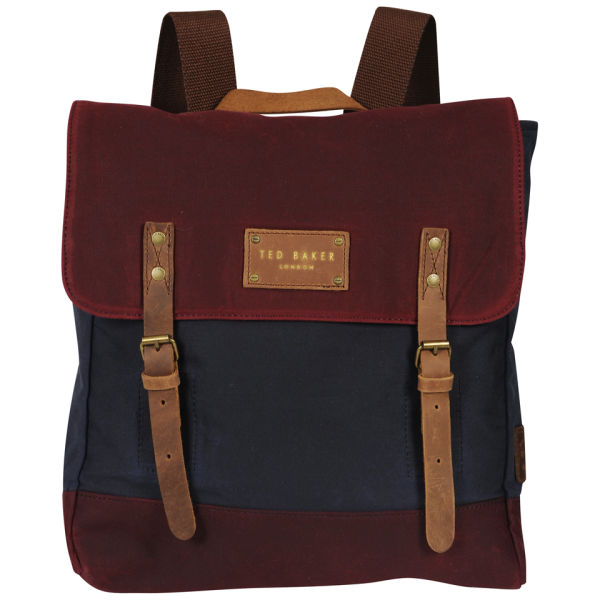 Ted Baker Blokruk Colour Block Waxed Canvas Rucksack - Dark Red