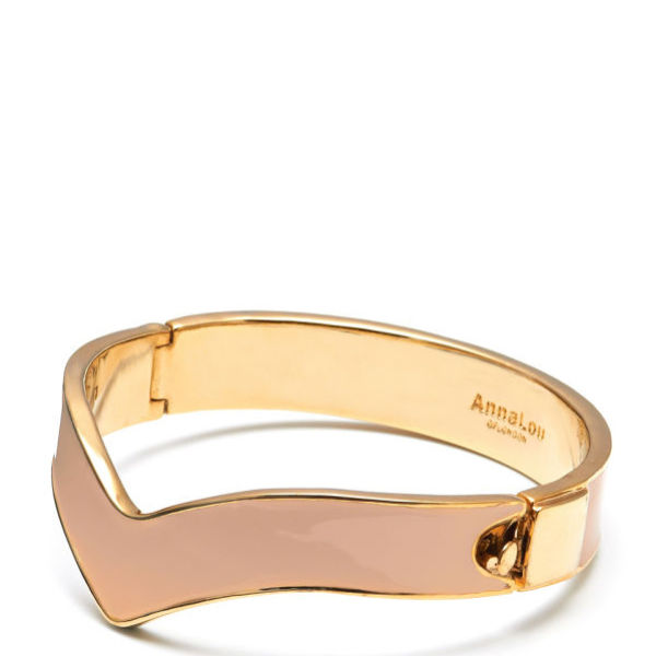 Anna Lou of London Chevron Enamel and 14 KT Gold Plated Bangles - Nude