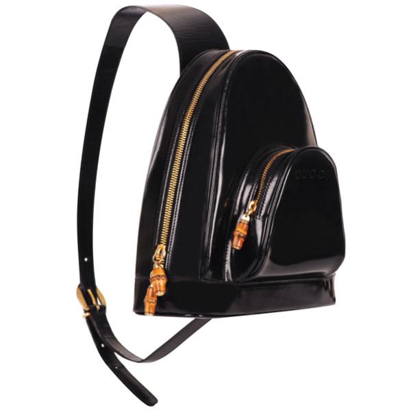 Gucci Vintage Patent Leather Backpack Handbag - Black