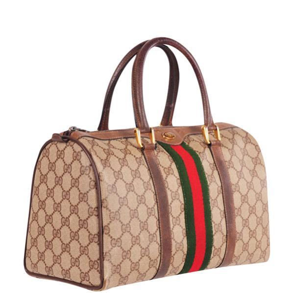Gucci Vintage Leather Trim Monogram Canvas Grab Bag