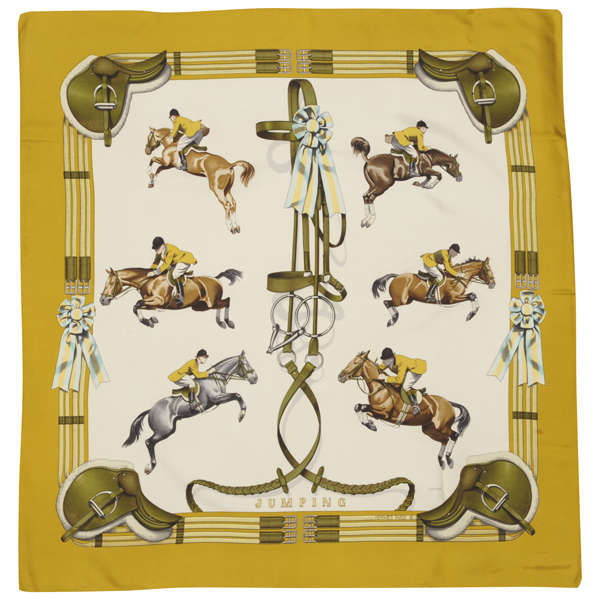 Hermes Vintage Equestrian Print Silk Scarf