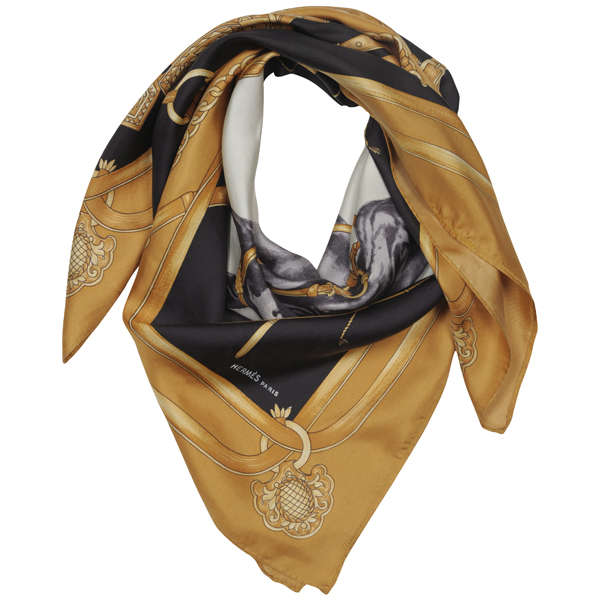 Hermes Vintage Horse Motif Equestrian Print Silk Scarf