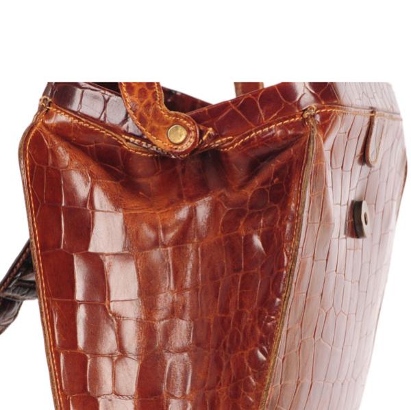Furla Vintage Leather Croc Effect Frame Shoulder Bag - Brown Croc