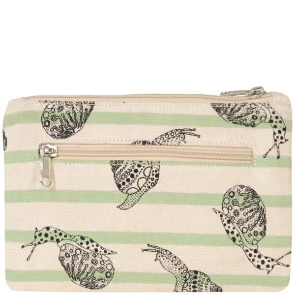 Kate Sheridan Stripe & Spot Snail Print Make Up Bag - Dusty Pink/Green