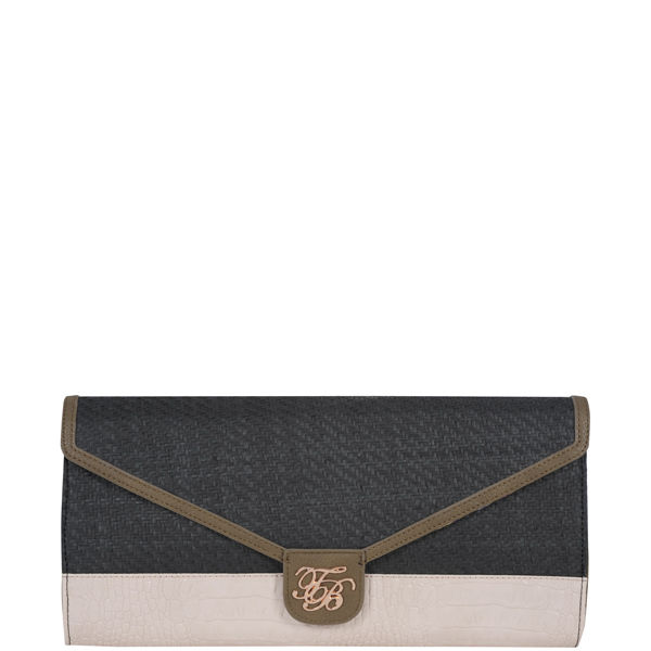 Ted Baker Parro Straw TB Script Clutch Bag - Black