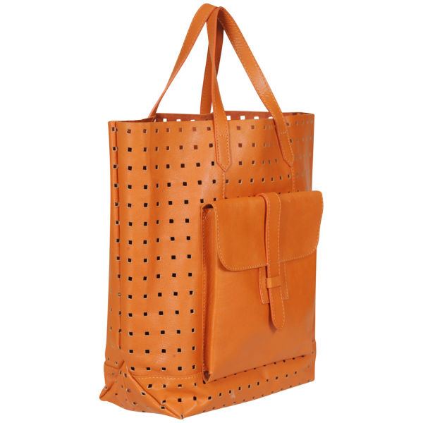 French Connection Raw Cut Perforated Leather Tote - Veg Tan