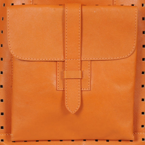 French Connection Raw Cut Perforated Leather Tote Veg Tan