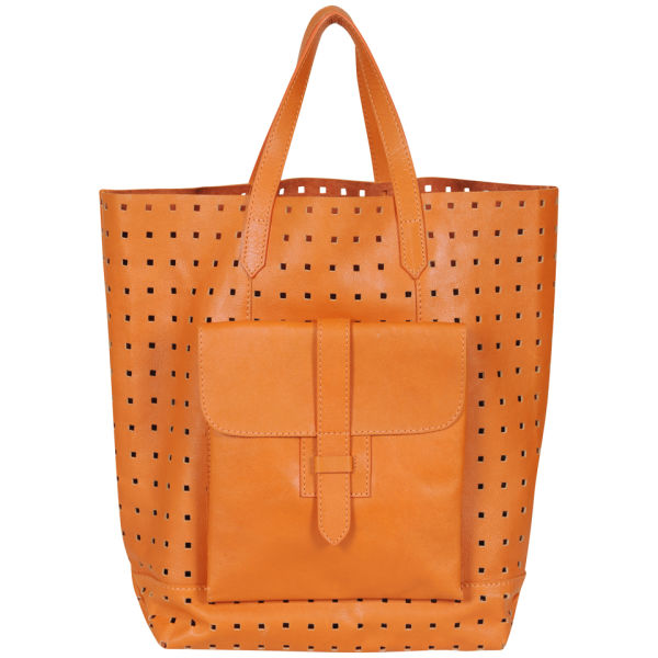 French Connection Raw Cut Perforated Leather Tote - Veg Tan