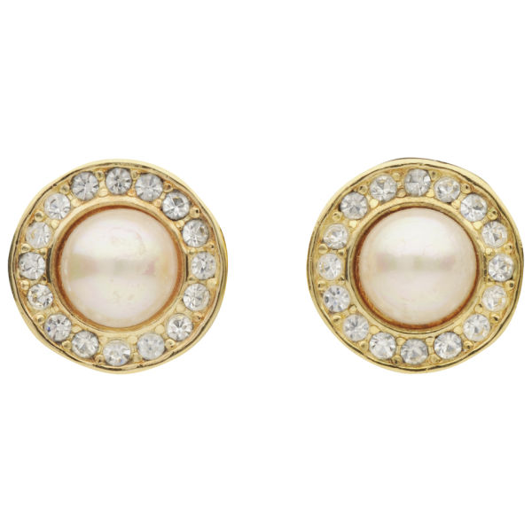Susan Caplan Vintage Christian Dior Gold Plated Swarovski Crystal Pearl Earrings 