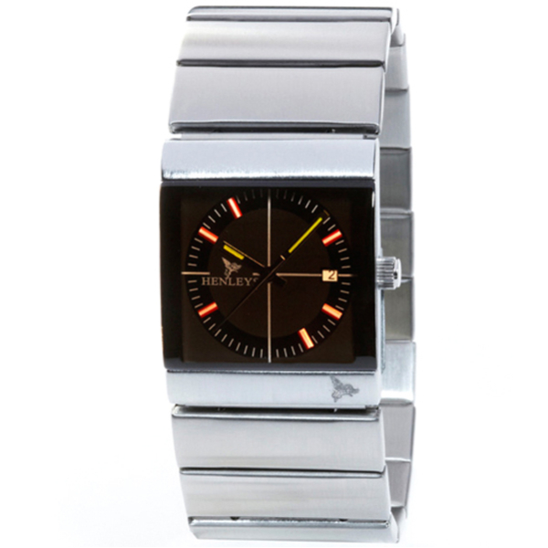 Henleys Men's Silver Link Brown Dial Bracelet Watch  - Silver/Brown