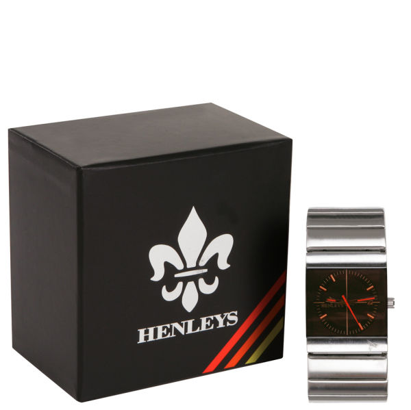 Henleys Men s Chunky Silver Square Black Dial Bracelet Watch