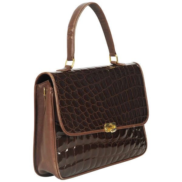 Emilio Pucci Vintage Patent Croc Effect Leather Satchel Bag