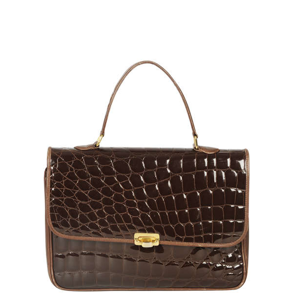 Emilio Pucci Vintage Patent Croc Effect Leather Satchel Bag