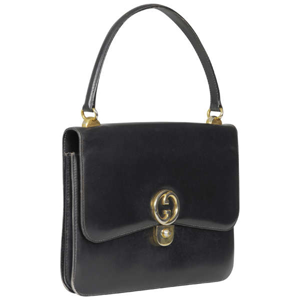 Gucci Vintage Leather Double G Trim Kelly Bag