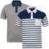 Tom Frank Men's 2-Pack Polo Shirt - Grey Marl Solid & Navy Stripe
