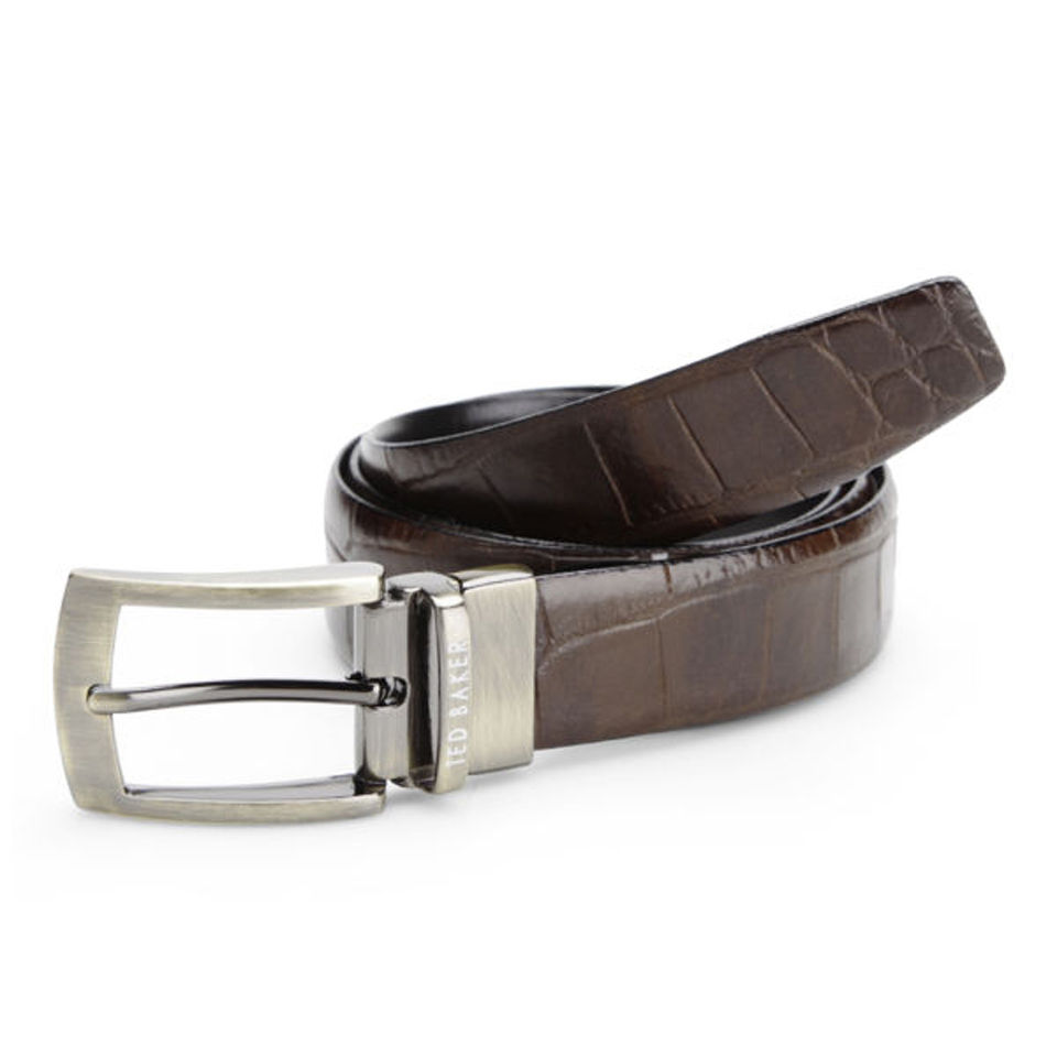 Ted Baker Crocluv Reversible Croc Emboss Leather Belt - Chocolate