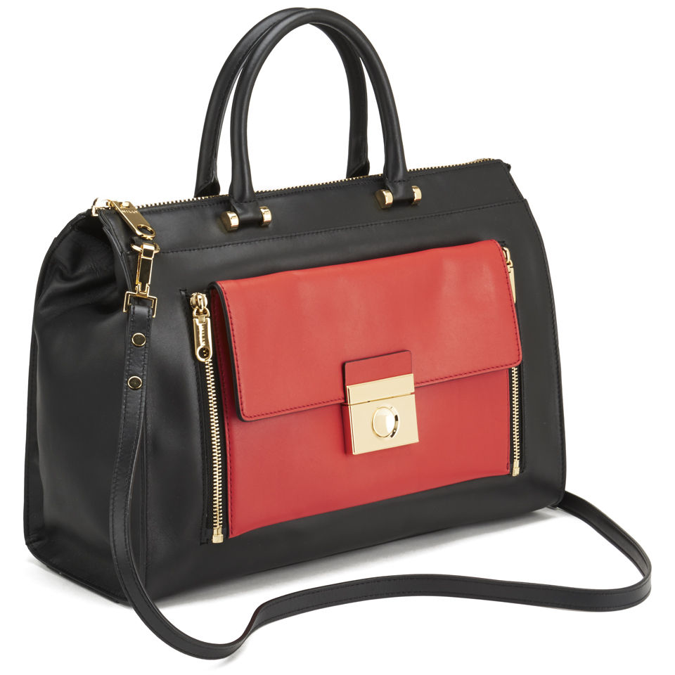 MILLY Sienna Collection 2 In 1 Leather Tote Bag - Black/Red