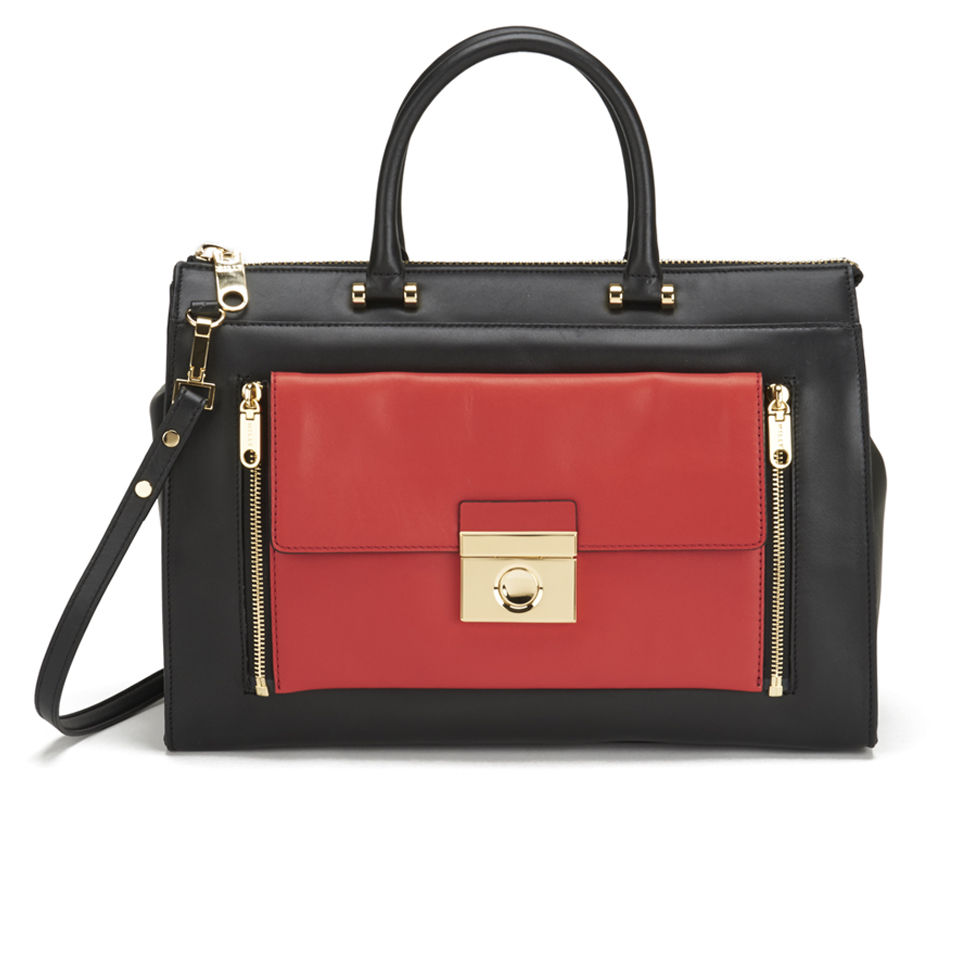 MILLY Sienna Collection 2 In 1 Leather Tote Bag - Black/Red