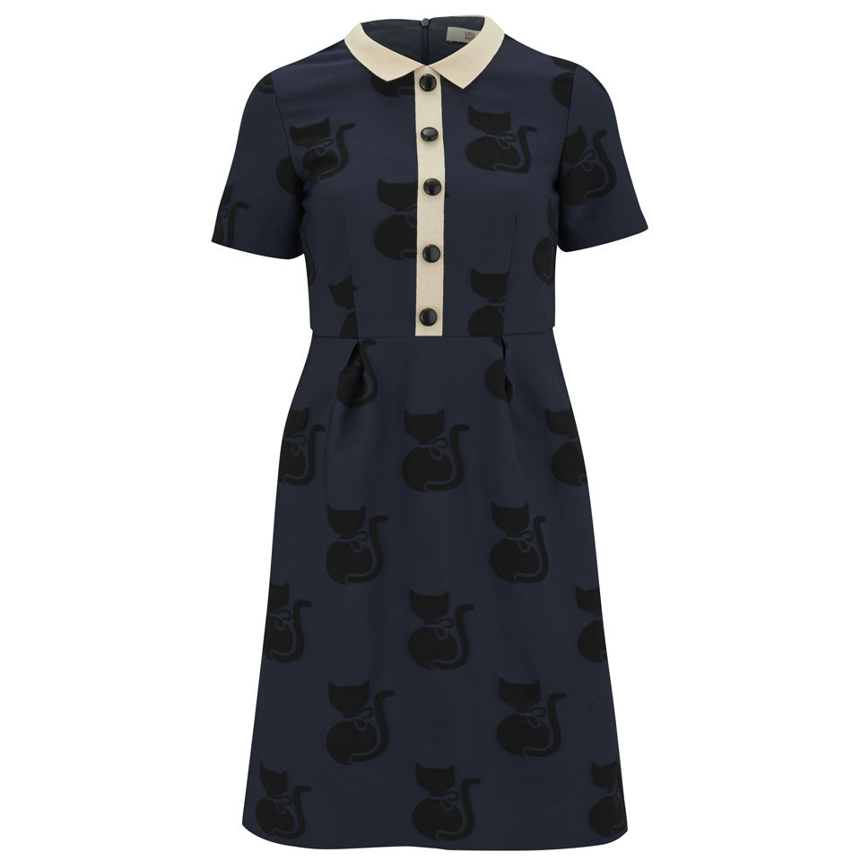 Orla Kiely Women s Big Cat Jacquard Dress with Collar Midnight Coggles