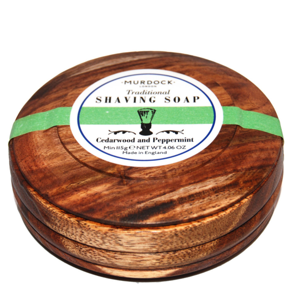 Murdock London Luxury Traditional Shaving Soap - Cedarwood and Peppermint Presented in wooden bowl