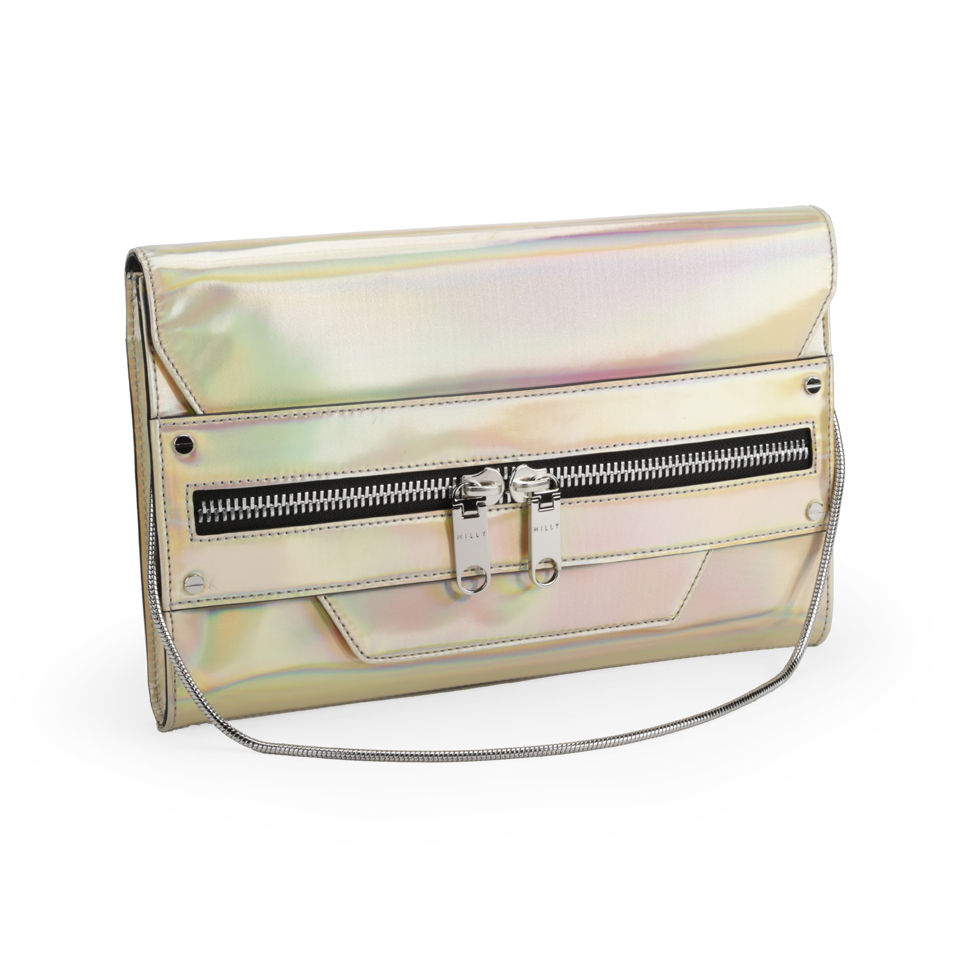 MILLY Demi Hologram Leather Clutch Bag - Champagne