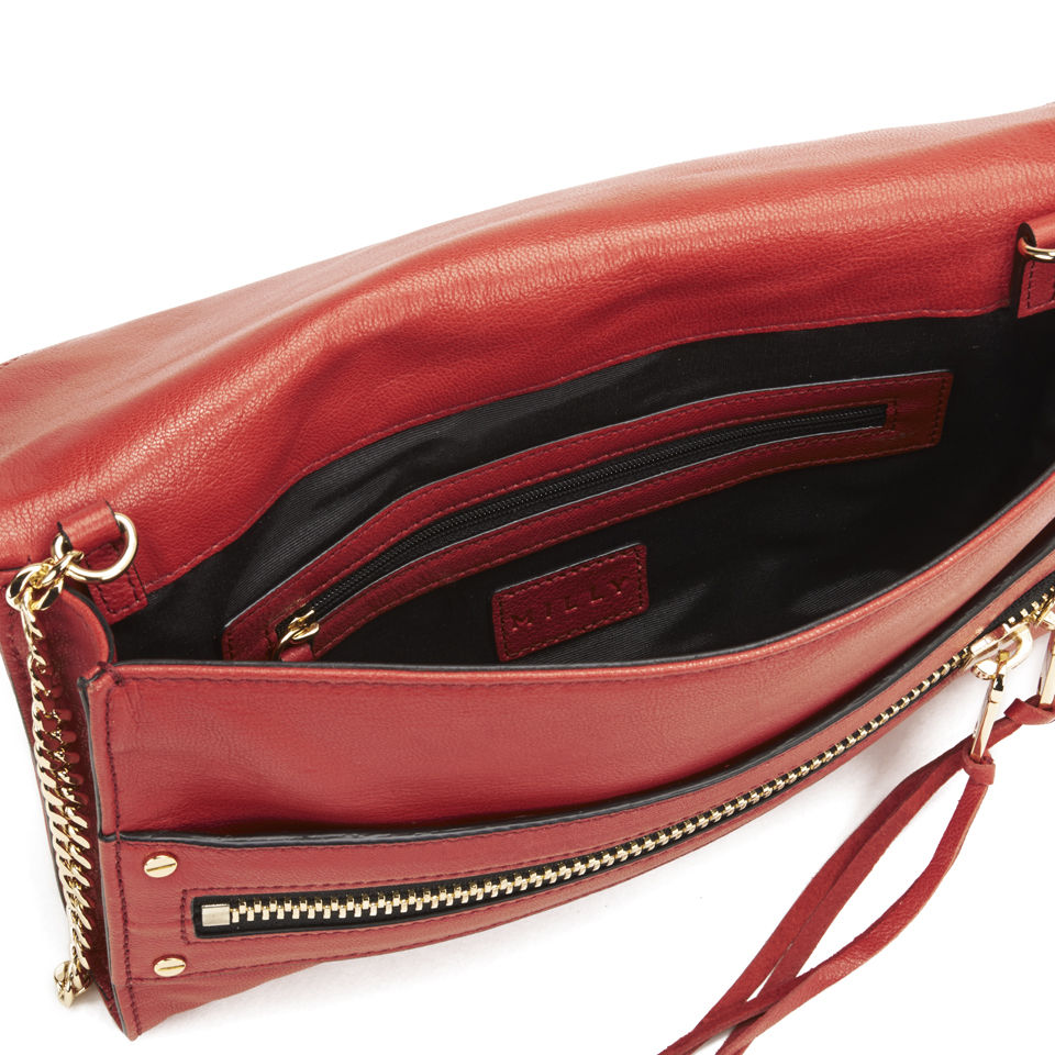 MILLY Riley Leather Clutch Bag - Red